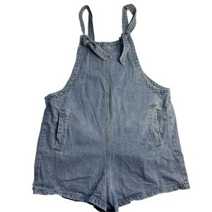 Denim Tie-Strap Jean Shorts Romper - Blue